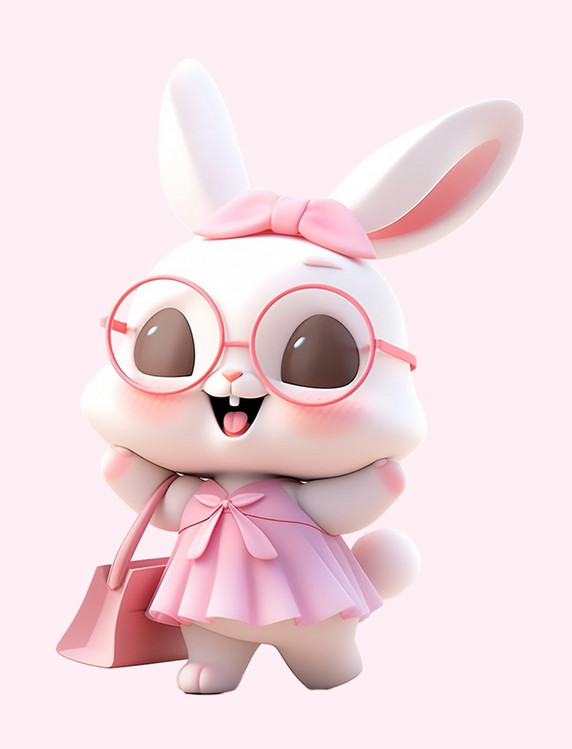 可爱兔子背着书包卡通手绘3d元素