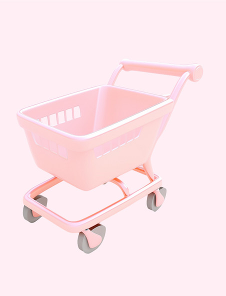 糖果色粉色卡通购物车3d元素