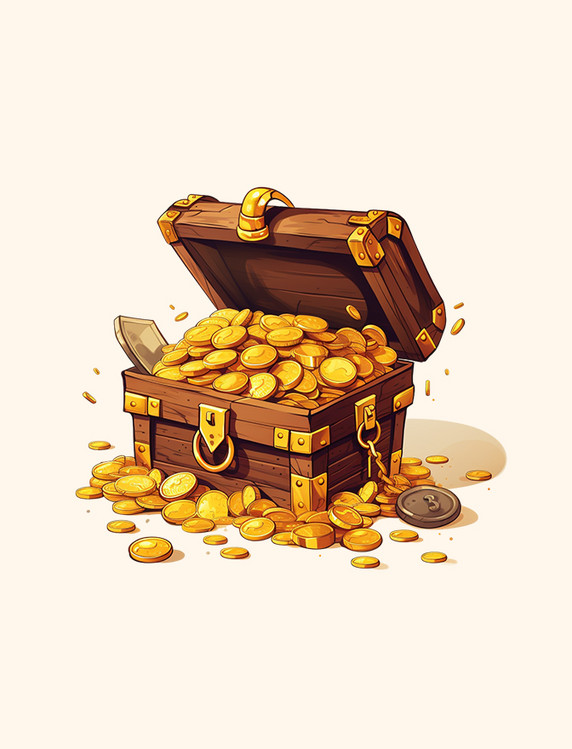 木箱和装有金币的大旧袋子钱堆游戏图标