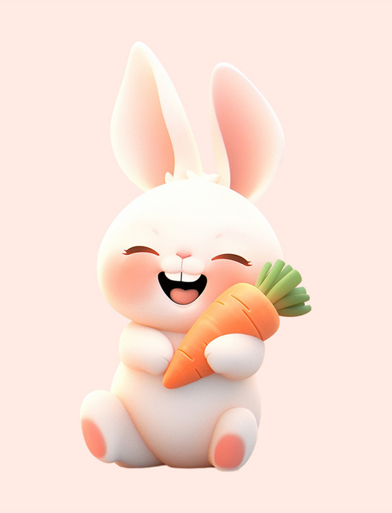 可爱兔子吃胡萝卜卡通3d立体元素