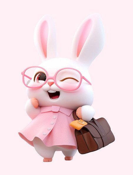 可爱兔子背着书包3d卡通元素