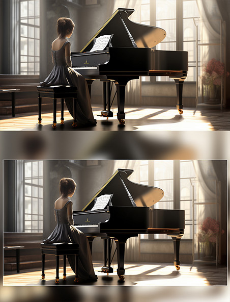 一个在弹钢琴的少女背景高清摄影图音乐艺术培养学习教育