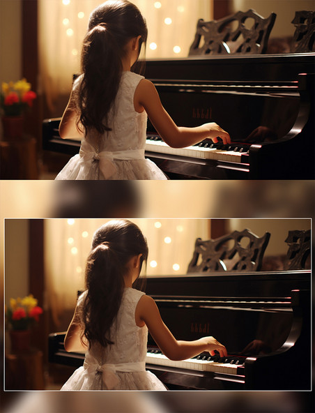 一个练钢琴的亚洲女孩背影高清摄影图音乐艺术培养学习教育