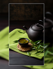 中式喝茶意境茶杯茶碗茶叶竹叶
