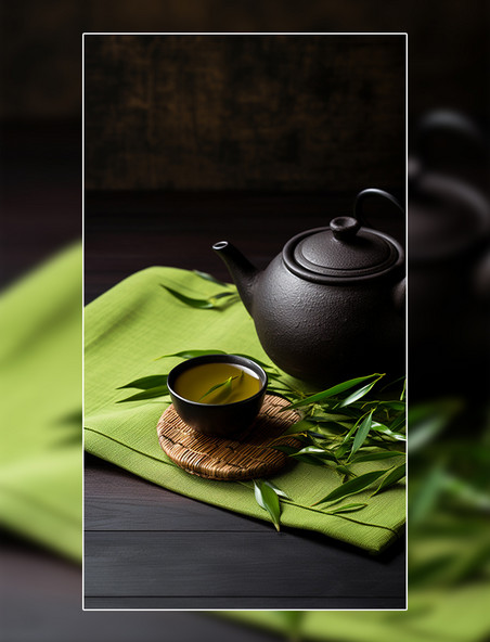 中式喝茶意境茶杯茶碗茶叶竹叶