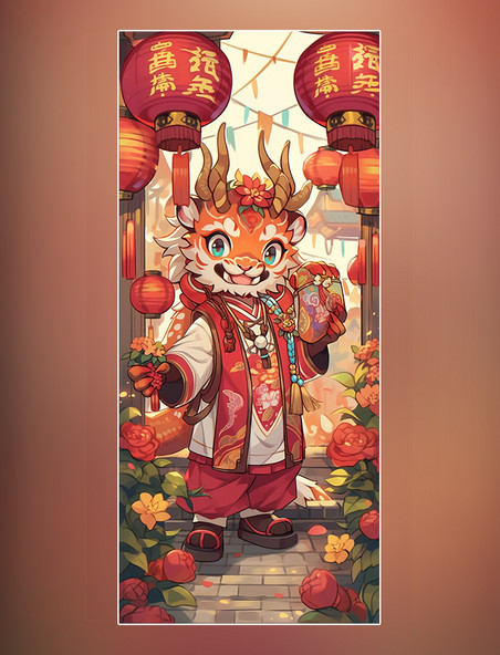 中国龙新年龙中国风格的卡通龙醒狮过年