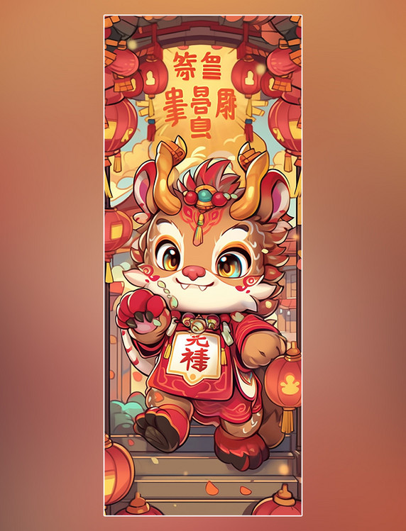 卡通可爱的中国龙醒狮过年新年龙中国风格的卡通龙
