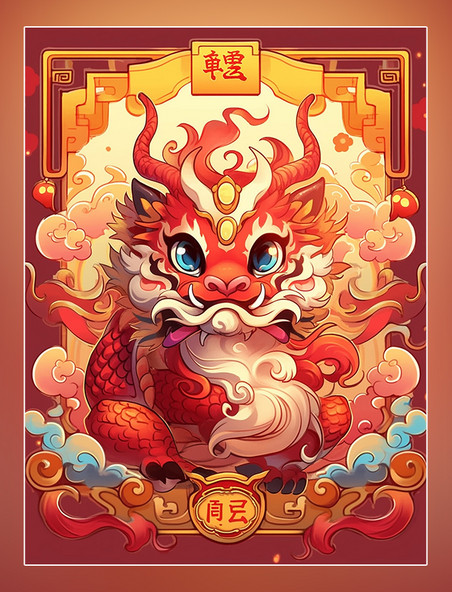 中国龙新年龙醒狮过年龙插图丰富多彩中国风格的卡通龙国潮风龙宝宝