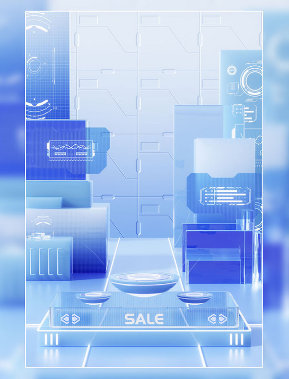 3D立体蓝色简约科技电商场景
