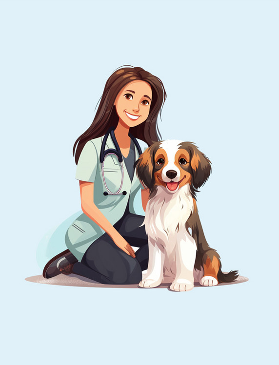 宠物医生带狗的女孩可以在线咨询医生