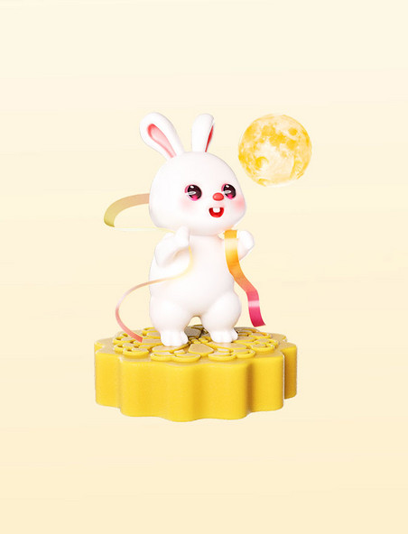 中秋节3D立体可爱兔子中秋赏月场景动物拟人IP