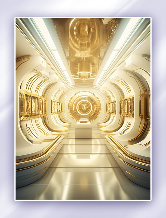 3D金色和白色室内空间建筑背景电商背景