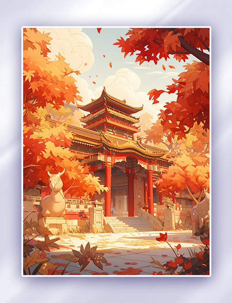 红色秋天北京城金秋树叶秋季秋日