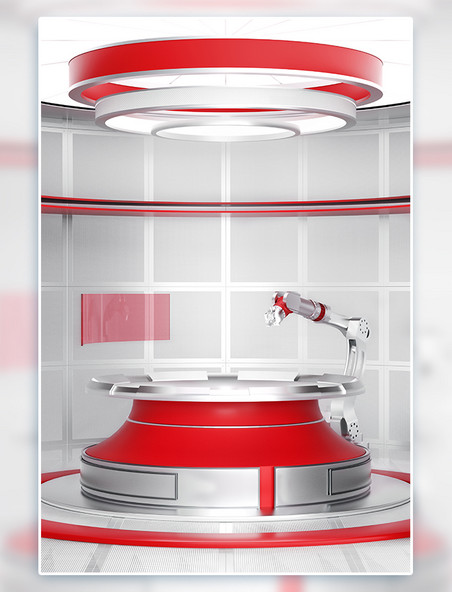 3D立体红色系未来科技风电商展台场景