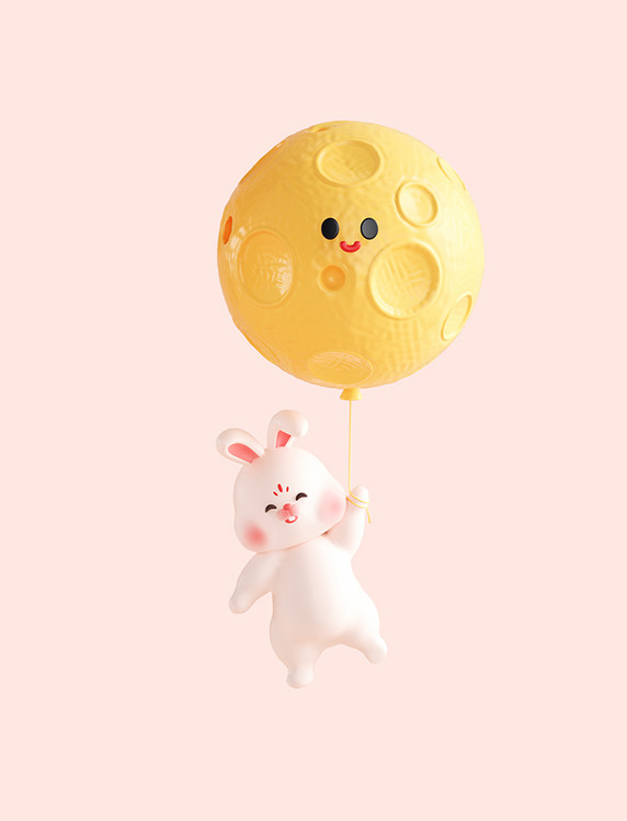 3d月亮气球小兔子IP拟人月亮气球登月满月