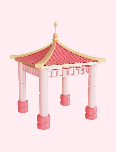 粉色中式3D立体七夕凉亭建筑