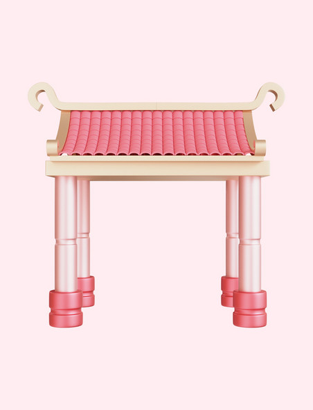 粉色3D立体中式七夕门楼建筑