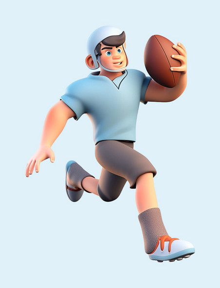 亚运会3D立体人物竞技比赛蓝头盔男子打橄榄球