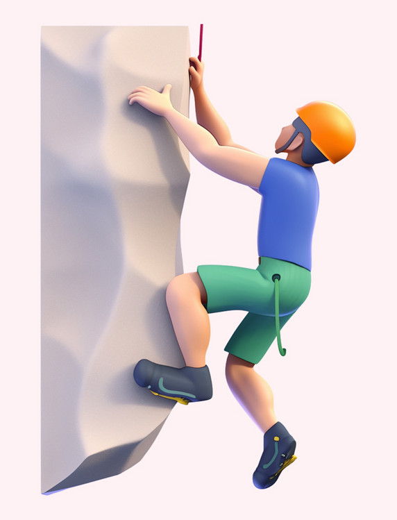 亚运会3D立体人物竞技比赛蓝色上衣的男子攀岩