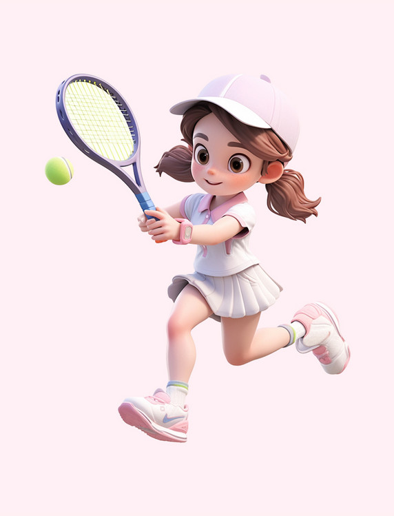 打网球的女孩子3d立体卡通元素运动体育