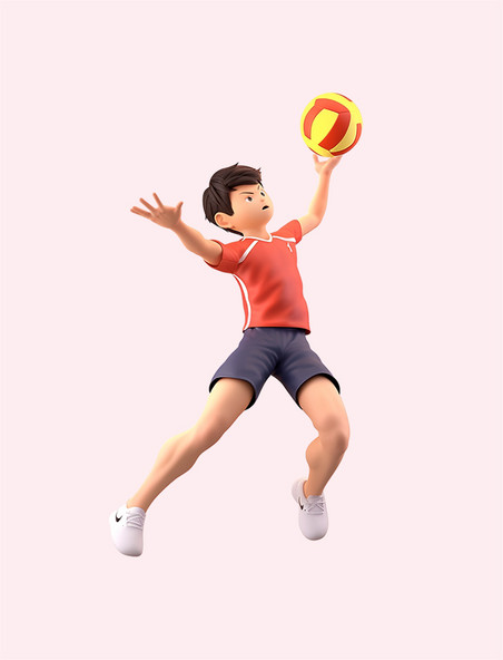 3D人物排球竞技比赛红衣少年运动体育