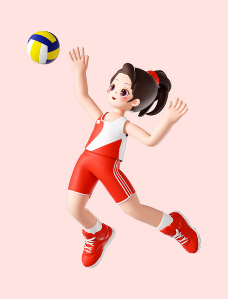 运动会C4D3d立体女运动员人物打排球亚运会