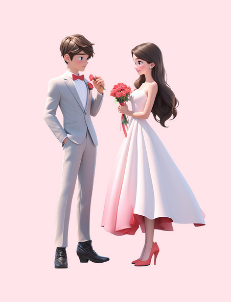 3D立体人物卡通礼服情侣