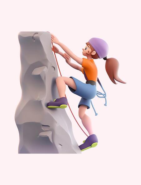亚运会3D立体人物竞技比赛棕色头发女生攀岩