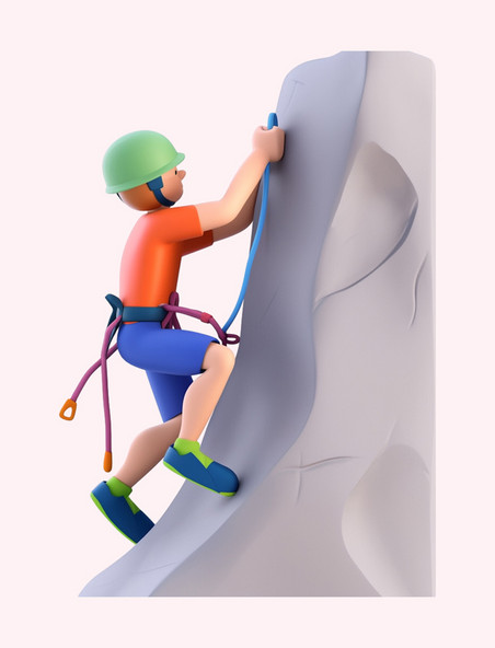 亚运会3D立体人物竞技比赛蓝色短裤男子在攀岩