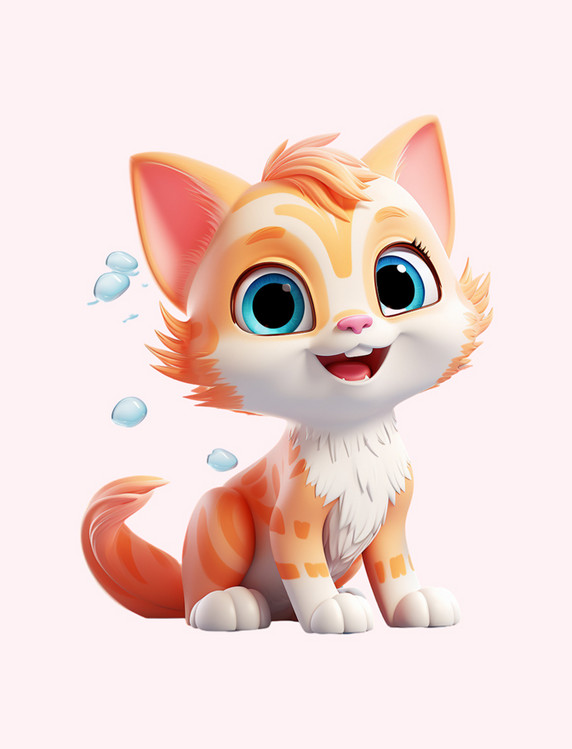 可爱猫卡通橘色神兽立体素材免扣图案