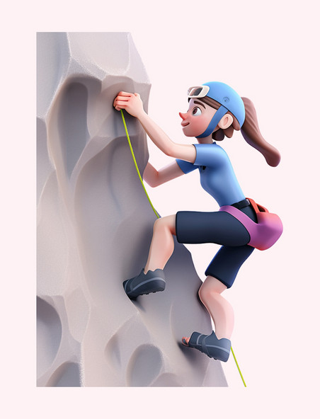 亚运会3D立体人物竞技比赛蓝装女子攀岩