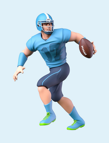 亚运会3D立体人物竞技比赛蓝帽男人打橄榄球