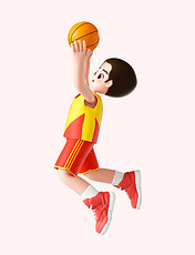运动会C4D3d立体男运动员人物打篮球投篮形象亚运会