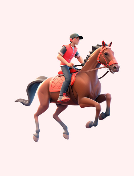 亚运会3D人物竞技比赛骑马的红衣男人元素