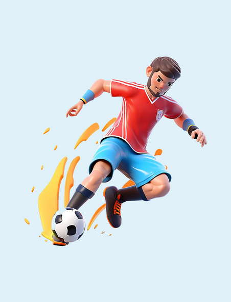 亚运会3D人物竞技比赛红衣棕发男子踢足球元素