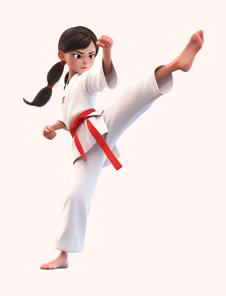 亚运会3D人物竞技比赛长发女子打跆拳道元素