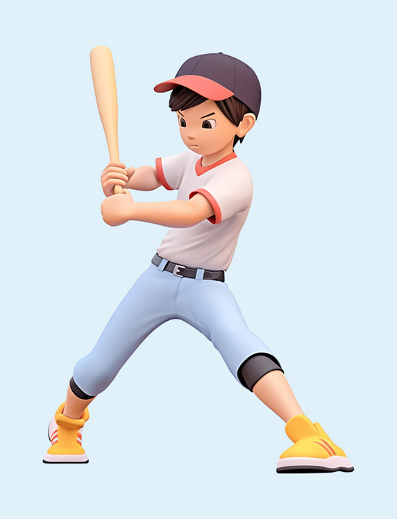 亚运会3D立体人物竞技比赛在打棒球的男孩