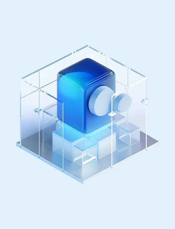 3D立体图标互联网科技蓝色玻璃免抠元素