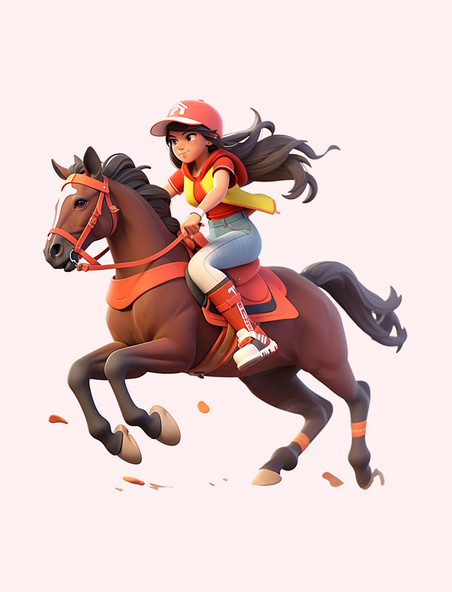 亚运会3D人物竞技比赛红帽女子骑马元素