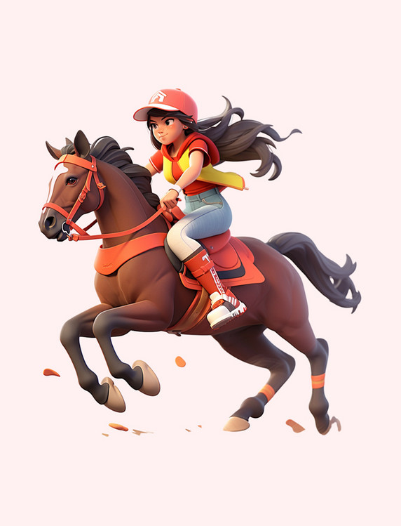 亚运会3D人物竞技比赛红帽女子骑马元素