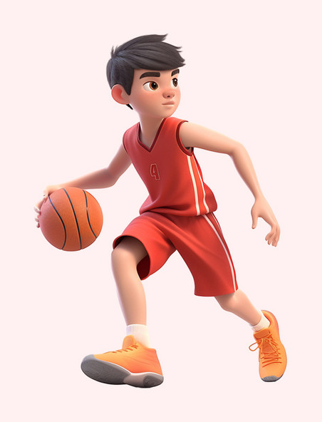 亚运会3D人物竞技比赛红衣男孩打着篮球元素