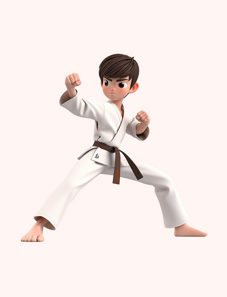 亚运会3D人物竞技比赛白衣男子练跆拳道元素
