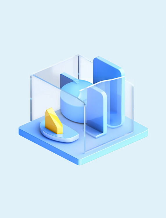 3D立体图标蓝色玻璃互联网科技免抠元素