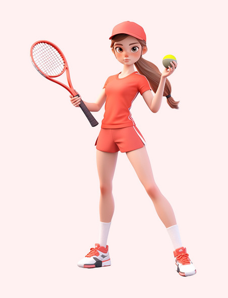 亚运会3D人物竞技比赛红衣女孩打网球元素