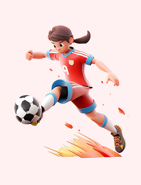 亚运会3D人物竞技比赛红衣女子在踢足球元素
