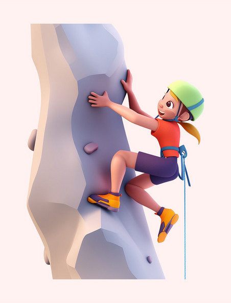 亚运会3D立体人物竞技比赛绿色帽子女生攀岩