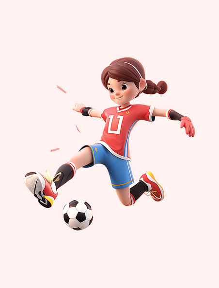 亚运会3D立体人物竞技比赛红衣女子踢足球