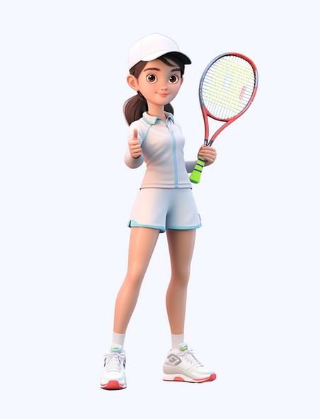 亚运会3D人物竞技比赛白衣女子打网球元素