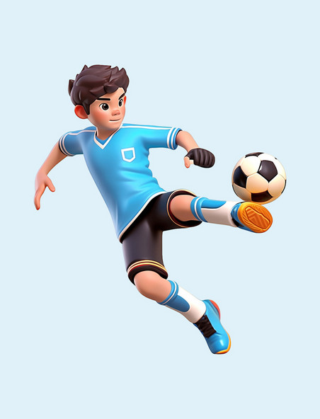 亚运会3D立体人物竞技比赛蓝衣少年踢足球