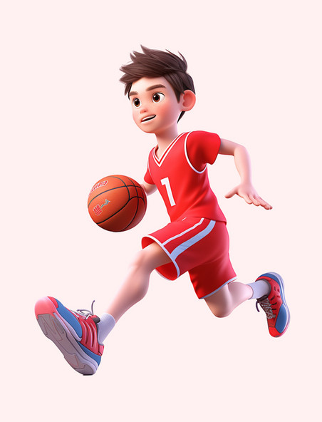 亚运会3D人物竞技比赛红运动员男孩打篮球元素